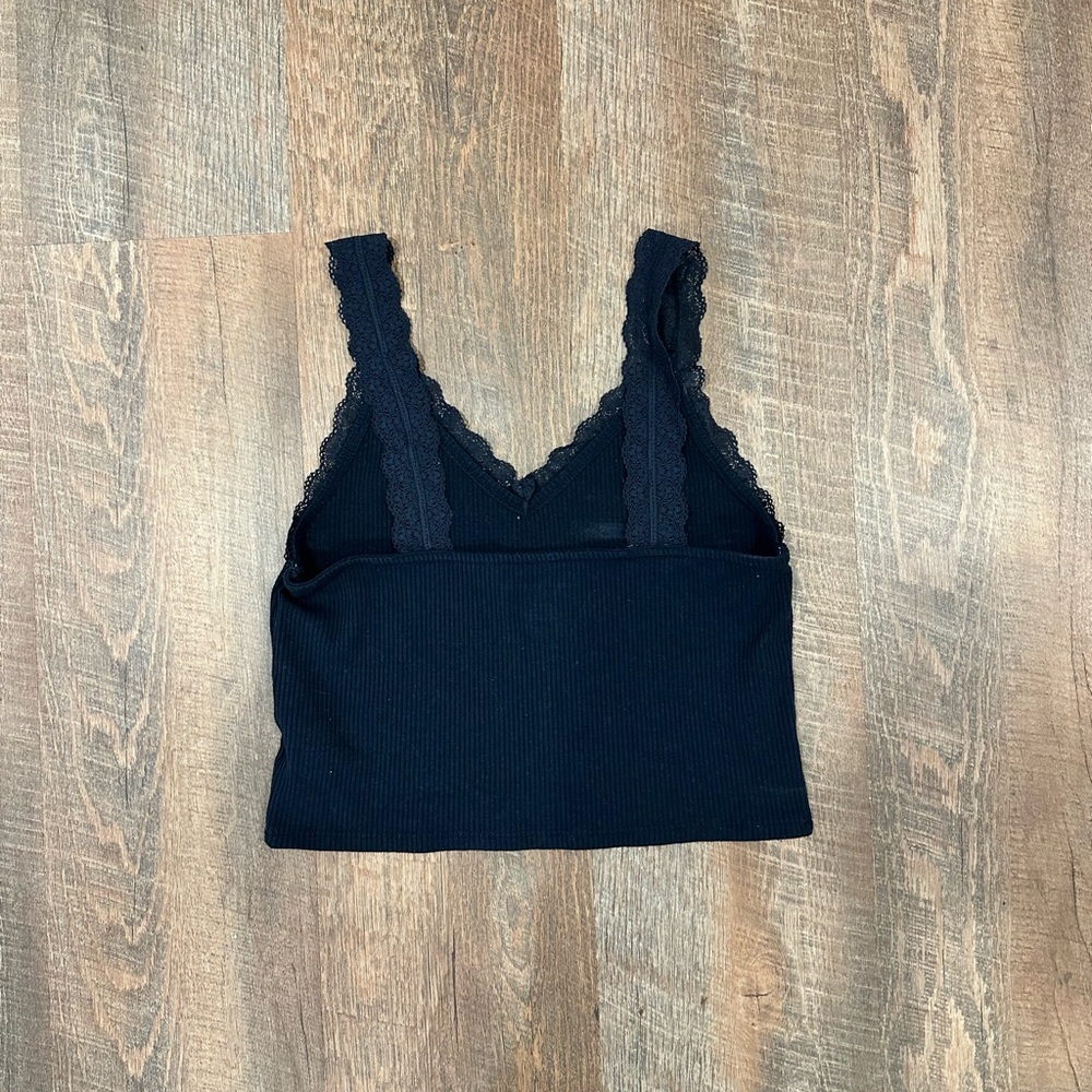 American Eagle Navy Blue Lace-Trim Ribbed Tank Top - Women - Picture 3 of 4